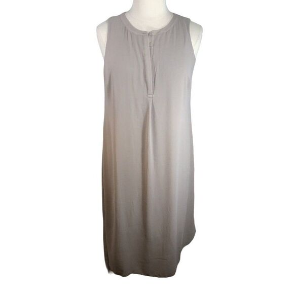 H by Halston Tan Chiffon Sleeveless A-Line Shirt Maxi Dress 18 Lined Henley Plus - Picture 1 of 12